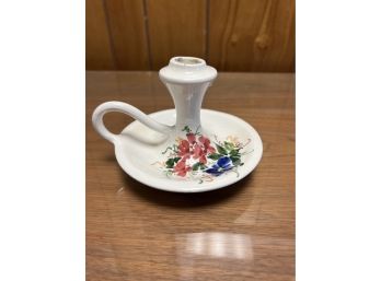 Antique Ceramic Chamberstick With Flowers