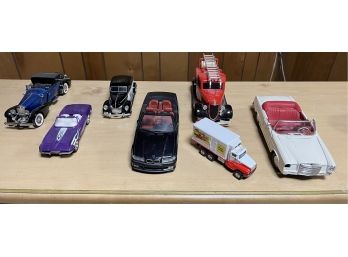 1-franklin Mint Car, 1-solido Fire Truck, 2- Plastic Car/truck 1- Liberty Car, 1-UT BMW Model And 1- Maisto Ca