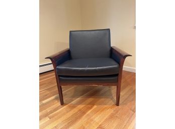 Mid Century Modern Black Leather Rosewood Club Chair