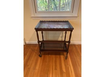 Monogamy Antique Rolling Cart With Glass Handled Tray