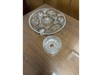 Cut Glass Cake Stand And Ash Tray