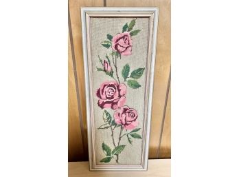 Vintage Cross Stitched/needle Point Roses Art
