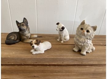 2 House Of Global Art Porcelain Dog And Cat, 1- Sandra Brue Resin Dog And 1 Porcelain Dog