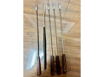 5 Wood And Metal Fondue Forks