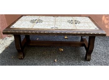 Carved Oak And Tile Coffee Table