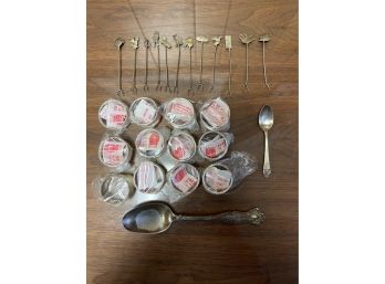 Roger Bros And Victor Silver Plated Spoons,12 Taxco Appetizer Forks And 12 Silver Plated Napkin Rings