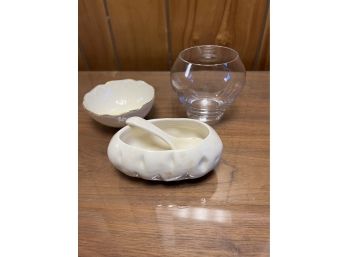 Lenox Glass Vase, Jam Holder And Lenox Trinket Bowl