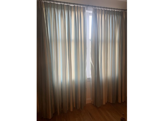 3 Panels Blue And Off White Curtains And Rods