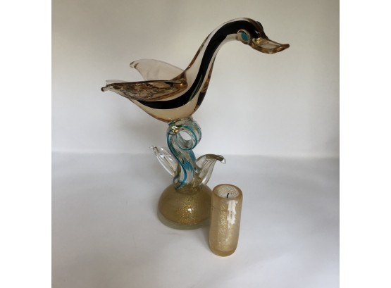 Hand Blown Duck And Candle Holdee