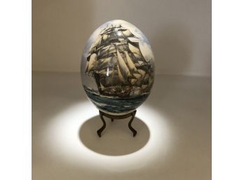 Ship Painted On Ostrich Egg.