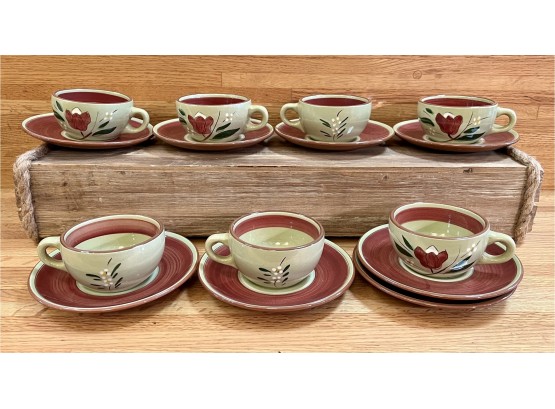 7 Stangl Pottery Magnolia Tea Cups And 8 Saucers