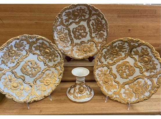 3- Decorative Meissen Dish And 1 Candle Holder