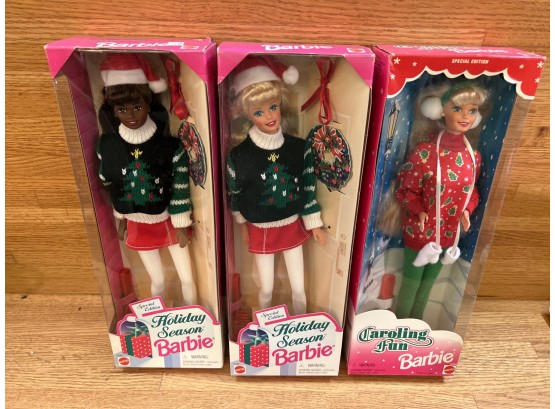 2- 1996 Holiday Barbie And 1995 Caroling Fun Barbie