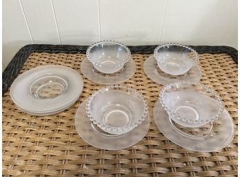 4 Antique Beaded Edge Bowl And 7 Frosted Edge Plates