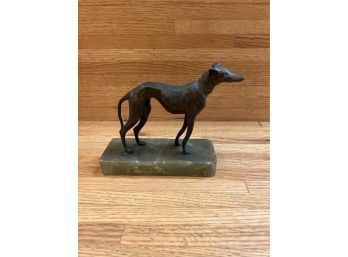 Bronze Greyhound Dog On A Green Marble Stand