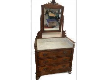 Marble Topped Chest With Framed Mirror