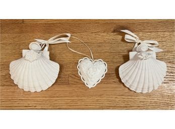 3-Margaret Furlong 1988, 1997 And 1989 Shell Angel And Heart Ornament