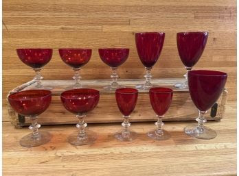 10 Red Glassware With Clear Glass Stems