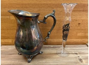 Silver Plated Pitcher And George Briard Bud Vase