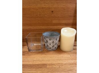 Battery Operated Candle , Glass Vase & Metal Planter