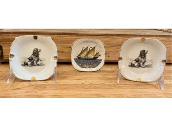 2 Border Collie Dig Porcelain Ashtrays And 1 Verbano Made In Italy Trinket Try With Boat
