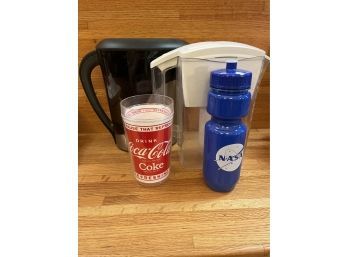 Zero Water Pitcher, Coke Plastic Glass And New NASA Water Bottle