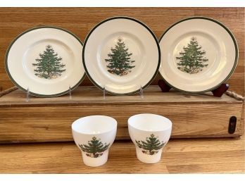 3-Myott Son & Co Ltd Staffordshire Made In England Christmas Dessert Plates And 2- Nikko Company Dessert Cups