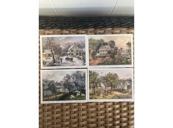 7x5 Currier And Ives Lithograph Of The Seasons