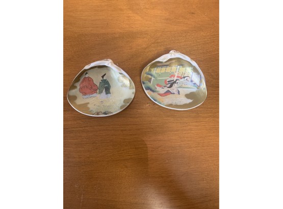 Set Of 2 Asian Hand Painted Shells