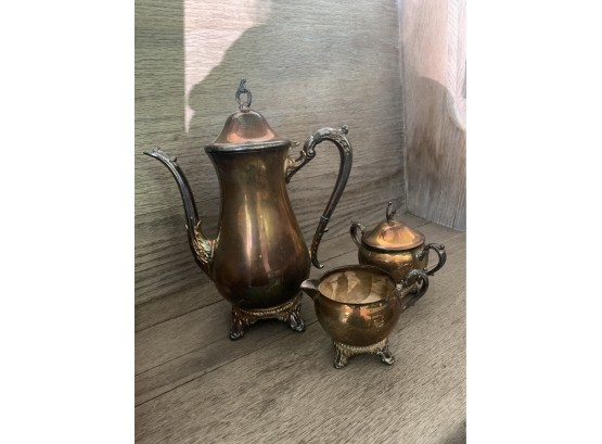 Silver Plated Coffee Pot, Creamer And Sugar