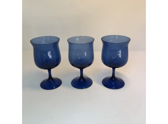 Set Of 3 Blue Stemware