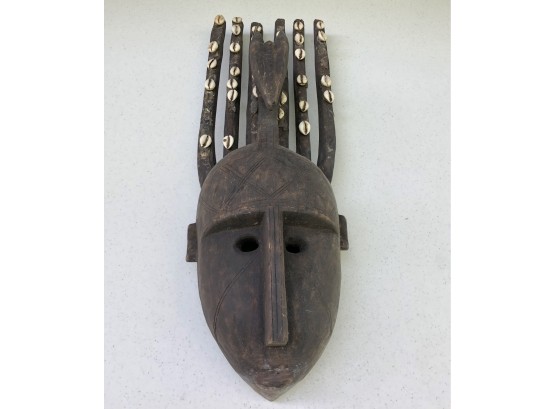 African Wooden Face Mask With Shell Embellishments
