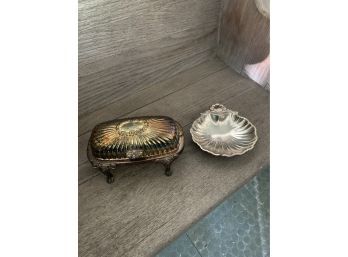 Silver Plated Butter Dish And Shell Trinket Tray
