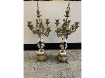 Beautiful Brass And Marble Candelabras