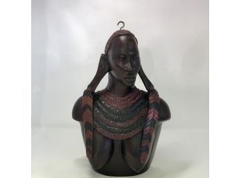 Hand Carved Wooden African Hanging Female Bust