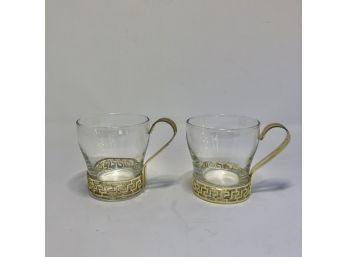 Libby 70s Gold Greek Key Glass Continental Coffee Cups