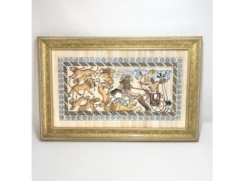 Egyptian Art On Papyrus In A Beautiful Frame