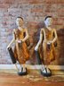 Incredible Antique Pair Of Tibetan Gentlemen. Carved Wood 40  Inches Tall