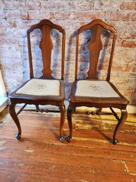 2 Antique Tapestry Desk Or Dining Chairs