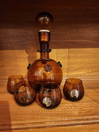 MCM Decanter And Shot Glass Set.  Hand Blown Glass