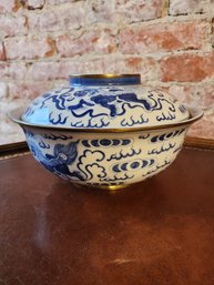 Hand Painted Chinese Bowl With Lid Signed.