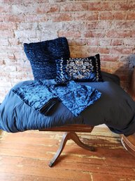 Queen Blue Velvet Bedding 2 Throw Pillows, Comforter 2 Pillow Cases