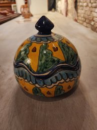 Signed Mexican Pottery Scalloped Lidded Bowl