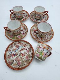 EXQUISITE SET OF CHINESE ANTIQUE UNSIGNED HAND PAINTED TEACUPS AND SAUCERS  WILL SHIP