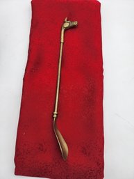 ANTIQUE BRASS SHOE HORN WITH HORSE HEAD WILL SHIP