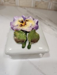 Pretty Porcelain Pansy Trinket Box
