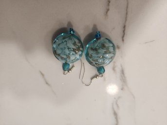 6 Aqua Hand Beaded Glass Earrings