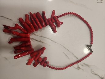 Red Coral Glass Bead Necklace