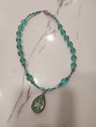 18 Glass Bead Aqua Starfish Necklace