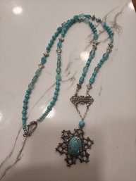 20 Long Faux Turquoise Necklace